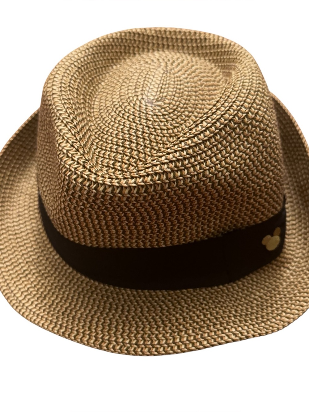 Disney Parks Adult Fedora Hat Straw Mickey Icon Band Black Gold Mickey Ears NEW